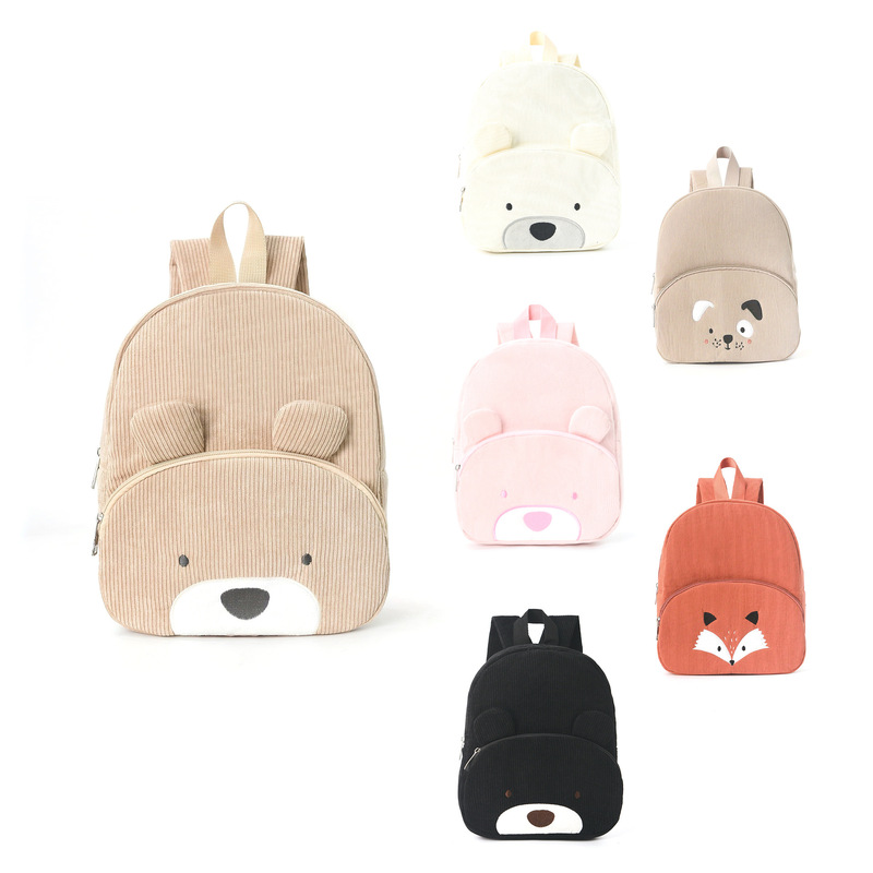 Canvas Backpack Casual - Cute Bear Corduroy Backpack for Elementary
