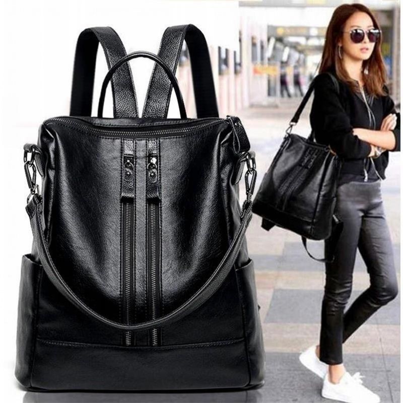 Mini Backpack Purse - Women Soft Leather Backpack School Black