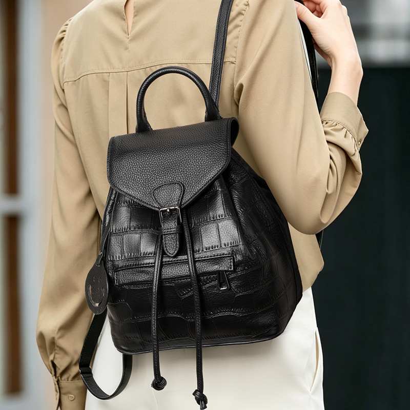 Travel Backpack Anti Theft - Aidrani Cowhide Leather Crocodile Embossed Backpack