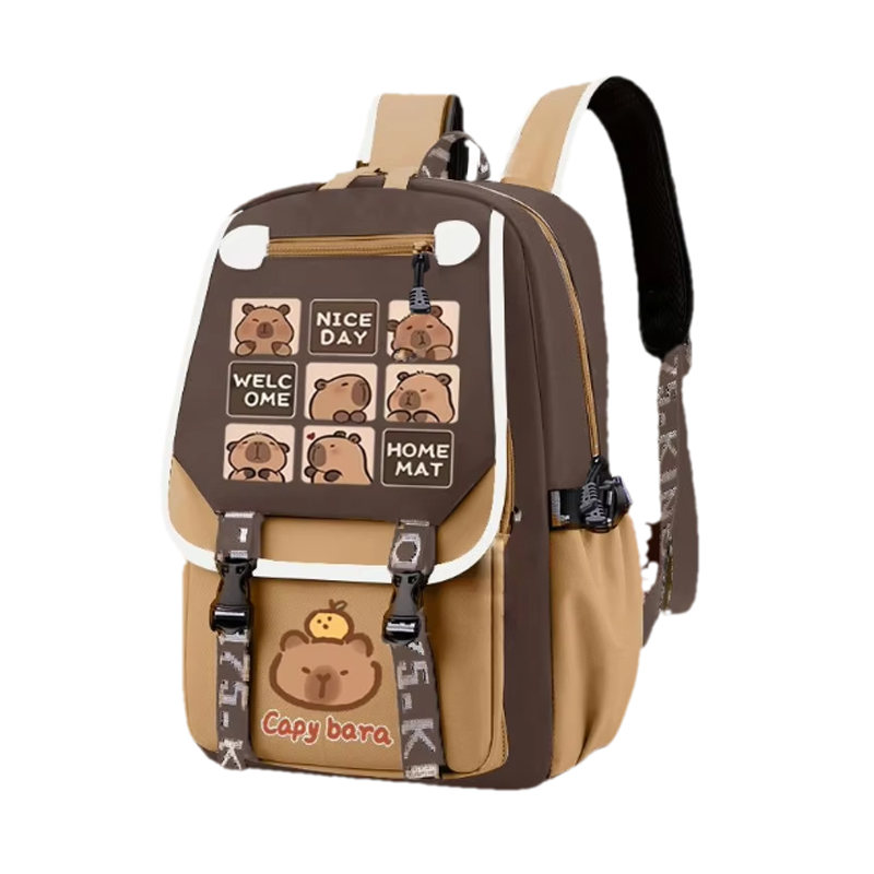 Kawaii Capybara Stylish Khaki  - School Backpack Teen 评论和价格