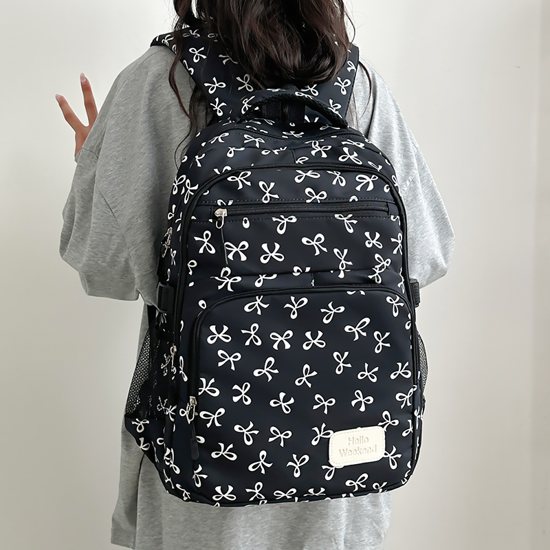 3Pcs Cute Bow Print Backpack w - Sling Backpack Shoulder 评论和价格
