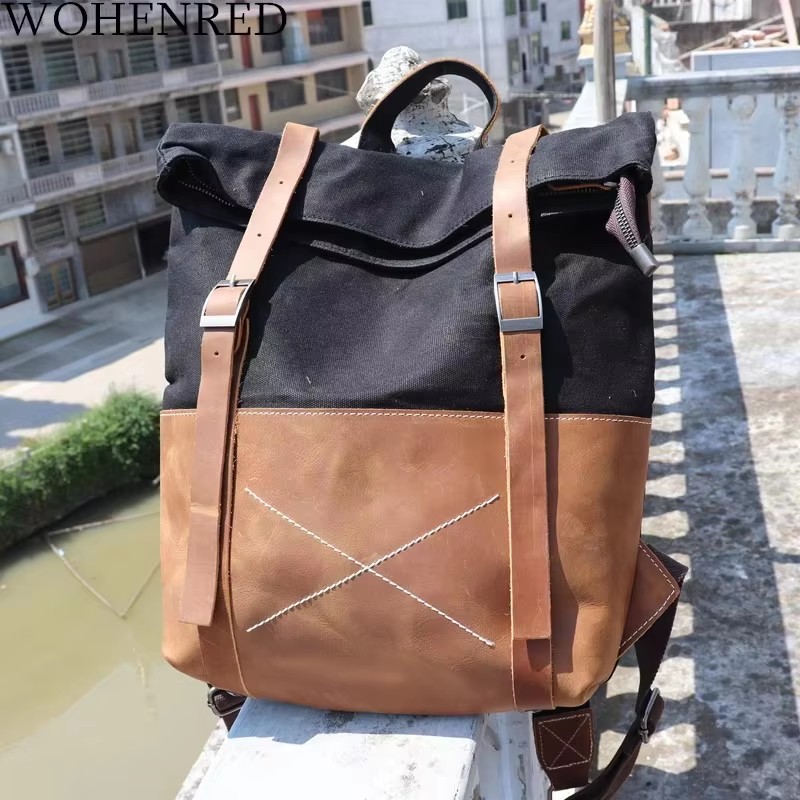 Fashion Men Backpack Waxed Can - Leather Backpack Vintage 评论和价格