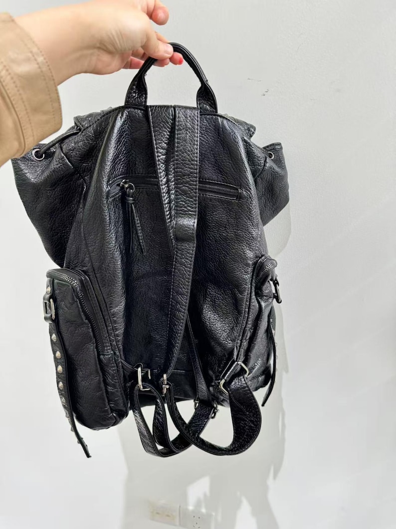 Gothic Punk PU Leather Shoulde - Leather Backpack Vintage 评论和价格
