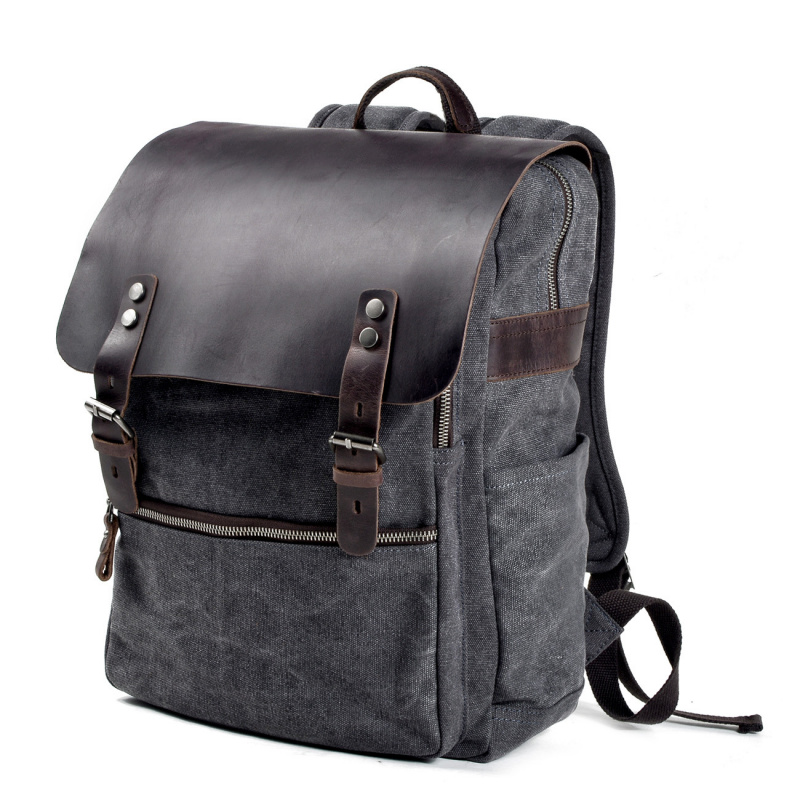 Retro men's backpack, double s - Canvas Backpack Casual 评论和价格