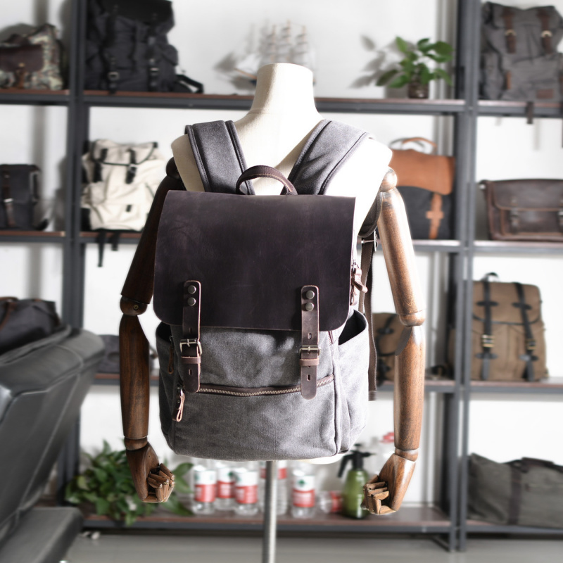 Retro men's backpack, double s - Canvas Backpack Casual 评论和价格